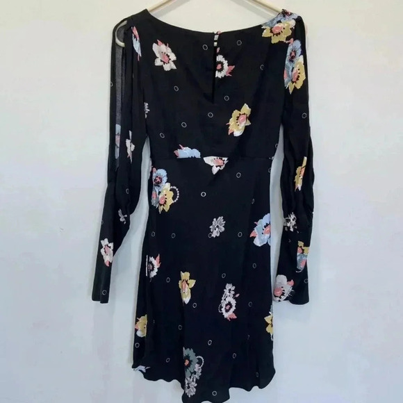 Free People Women Dress Split Sleeve Floral Mini Long Sleeve Black Size 0 - Picture 5 of 9